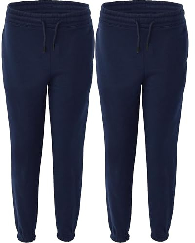 2 Pack Kids School Jog Pants - Sports Fleece PE Joggers Trousers - Regular Fit 5-14 Years (Navy)