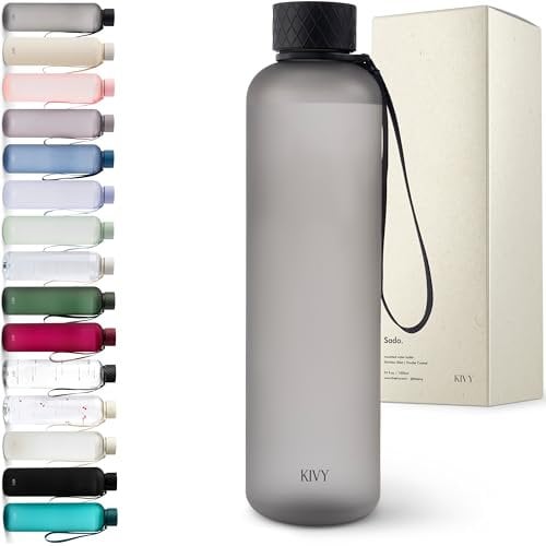 KIVY Trinkflasche 1l - Kohlensäure geeignet, Auslaufsicher, Bruchsicher, Federleicht - Trinkflasche Gym Flasche - Sporttrinkflasche - Fitness Trinkflasche Schwarz - Sportflasche 1 Liter, BPA Frei