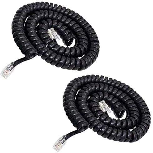 XINTONG RJ9-Telefonkabel, Spiralkabel, Spiralkabel, Spiralkabel, schwarz, Telefonkabel für schnurgebundene Telefone, gelocktes Federkabel für Zuhause und Büro, 7 m, 2 Stück