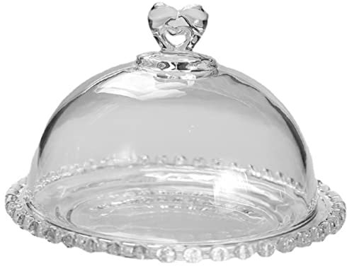 CRILSTYLEO Vassoio Rotondo Vetro Con Cupola Decorativa Per Torte Cupcakes Frutta e Dessert Centro Tavola Per Matrimoni e Feste