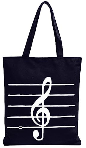 AUGTYRLV Wiederverwendbare Lebensmitteltaschen mit Musikmuster, Canvas-Tasche für Musiknoten, schwarze Segeltuchtasche, Musiktasche, Umhängetasche für den täglichen Gebrauch