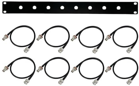 Generic 19 Audio Rack Mount Kit 1U Front Panel with 8 Hole Port for Shure Sennheiser AKG Audio Technica Wireless Microphone Antenna Locating Distributor with 8 Antenna Extension Cables BNC