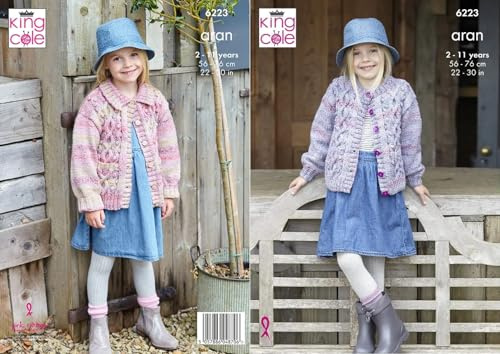 King Cole Aran Knitting Pattern - 6223 Children's Jacket & Cardigan