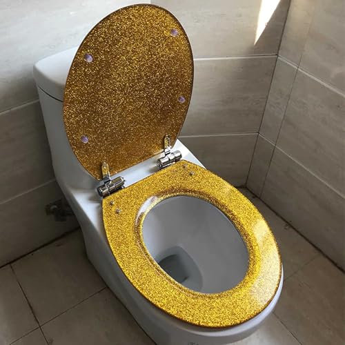Glitter Resin Toilet Seat, Round Toilet Seat Soft Close, Easy To Install And Remove, For Standard Toilets(Four Colors Available)/Silver(Color:Gold)