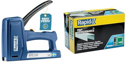 Rapid Handtacker RPC140 für Holz und Folien - 50% leichter auszulösen + mit 5000 Typ 140 / 10mm Flachdrahtklammern