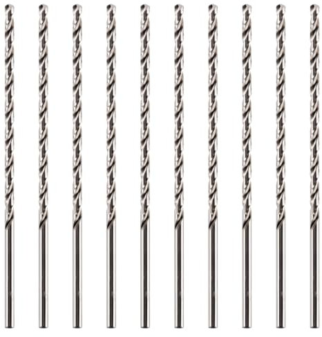 Box Of 10-5mm x 135mm Flute x 195mm Extra Long Series M2 HSS Fully Ground Jobber Drill Bit Set For Non Alloyed Steel, Ferrous & Non Ferrous Metal, Cast Iron & Hard Plastics. DIN1869 Twist Drill Bit