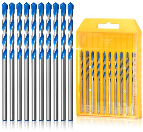 CYLBAQ 4mm Masonry Drill Bits Set, 10pcs Concrete Drill Bit Set for Concrete/Glass/Brick/Plastic/Cement/Tile, YG6X Carbide Alloy Industrial Strength Tile Drill Bit Sets