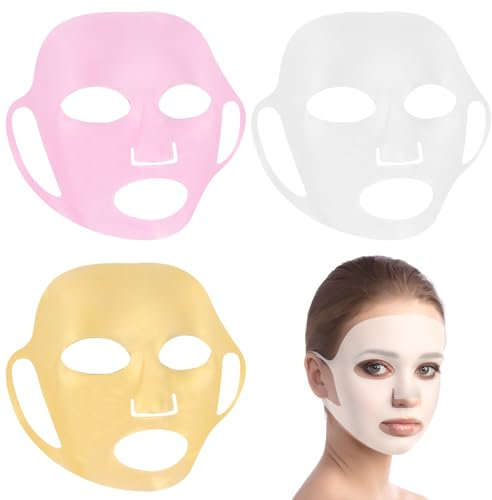 AOZUO 3 Stück Gesichtsmasken Abdeckung, Wiederverwendbare Silikon Gesichtsmaske Feuchtigkeitsspendende 3D Anti-Falten Gesichtsmasken für Frauen Gesichtsdampfer Face Masks Hautpflege Beautymaske