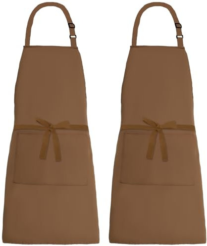 XIEJINJIA 2 Piezas Delantales Gruesos de Lona Resistente al Agua Ajustables con 2 Bolsillos Hombres y Mujeres Delantal de Cocina para Hornear Cocinar Restaurante Jardín Marrón