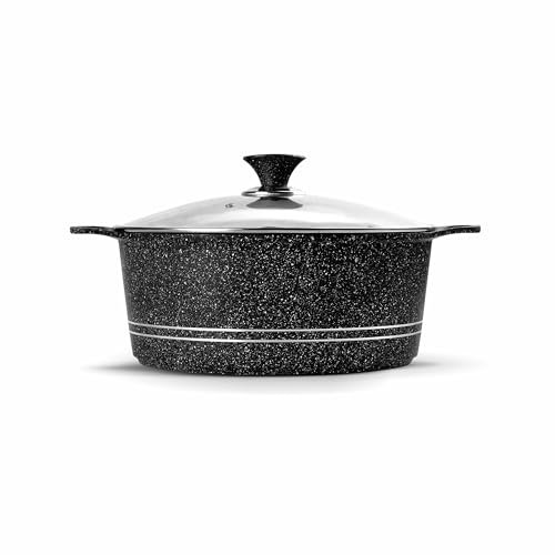 32cm Elegant Die-Cast Aluminium Non Stick Stock Pot with Lid – Tempered Glass with Steam Vent, Marble Coating, Induction Pot