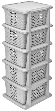 BranQ Home essential Universelles, multifunktionales Regal in Cotton Design, BPA-frei Kunststoff, 5 Körben, hellgrau Farbe