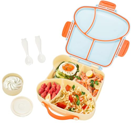 VINATO Portapranzo per Bambini con 4 Scomparti 900ML, Lunch Box BPA Free, Schiscetta Pranzo con Posate, Ideale per Scuola, Asilo e Picnic – Blu
