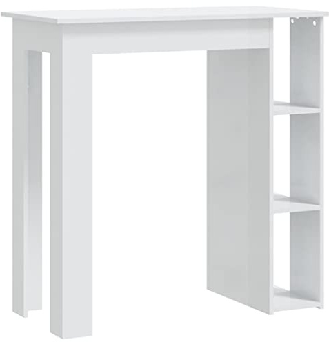 Homvdxl Bartisch, kleine Kücheninsel mit Stauraum, 102 cm hoch, Bartisch, Bistrotisch, moderner Bartisch, Aufbewahrungsschrank für Esszimmer, Weiß Hochglanz