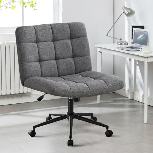 Hellove Bürostuhl Schreibtischstuhl mit breiter Sitzfläche, Ergonomischer Schneidersitz Stuhl ohne Armlehnen Höhenverstellbarer Schneidersitz Drehstuhl für Home Office, Dunkelgrau