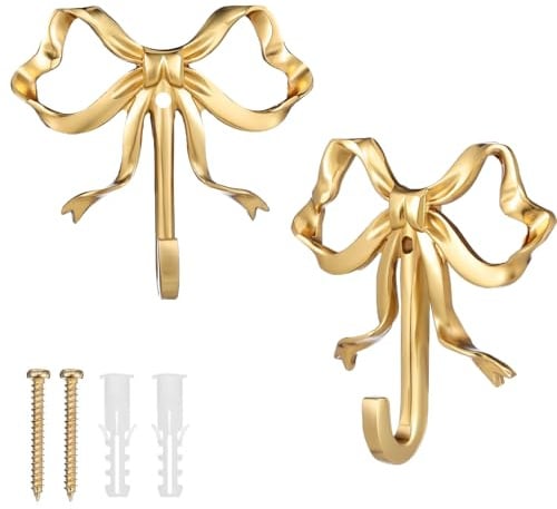 Ktnyl 2 Stück Garderobenhaken Gold, Kleiderhaken Gold, Dekorative Wandhaken, Wandhaken Garderobe, Stäbchen Garderobenhaken, Zinklegierte Retro-Kleiderhaken, Geeignet für Küche, Wohnzimmer, Bad