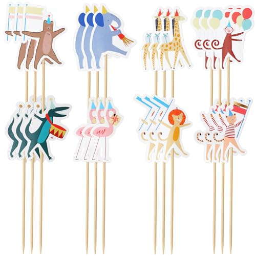 Amazingspark 24 Pcs Animal Parade Cupcake Toppers for Safari Zoo Party | Jungle Theme Cake Picks, Safari Party Decorations, 8 Designs, Baby Shower Birthday Supplies, Woodland Decor