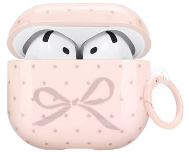 Newseego für Airpods 4 Hülle, Süß Rosa Bow Schleife Punkte Muster Case mit Rundem Karabiner Flexibel TPU Schutzhülle Stoßfest Dünn Niedlich Kompatibel mit AirPods 4. Generation