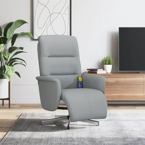 KTHLBRH Massagesessel mit Fußstütze, hellgrauer Stoff, neigbar, mit Vibration und 360-Grad-Drehung