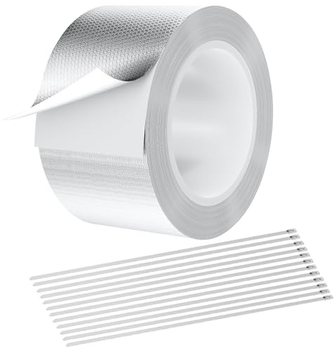 Aluminium tejp, 50 mm x 10 m aluminium metalltätningstejp | Förstärkt glasfiber Scotch värmeisolering, självhäftande tejp med hög temperatur, för reparation, isolering, tätning