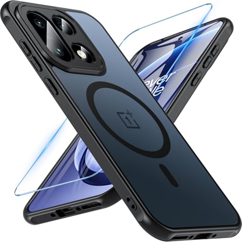 OWKEY für OnePlus 15 Hülle Kompatibel mit MagSafe, [mit 1 Schutzglas] Magnetisch Handyhülle OnePlus 15 Case, Militärqualität Stoßfeste Translucent Matte Dünn Schutzhülle Cover, Schwarz