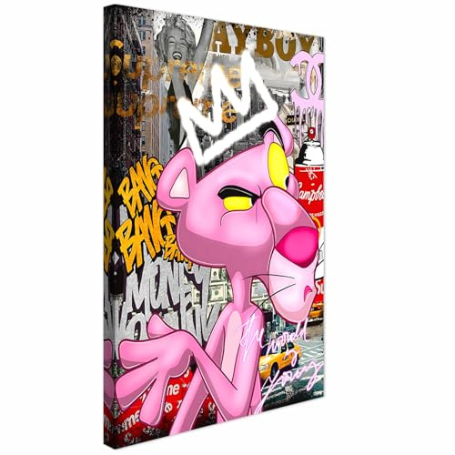 AREDE Bilder Wanddeko auf Leinwand Der Graffiti-Panther Art Decor Wohnzimmer Deko Zimmer Wandbilder Modern Bild | 90 x 60 cm | Fertig zum aufhängen