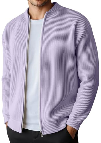 DASONLUE Cardigan da uomo con chiusura lampo, colore puro, da uomo, all'uncinetto, per le mezze stagioni, morbido, per la primavera, casual, a maglia