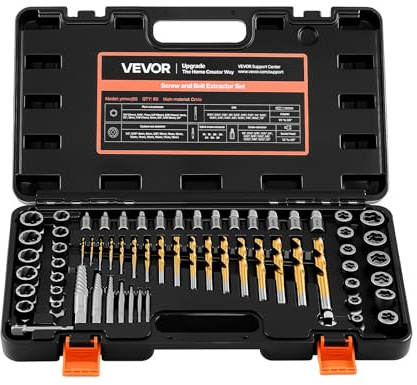VEVOR Juego de Extractor de Tuercas y Tornillos Dañados 65 Piezas, Extractores de Pernos, con Brocas, Adaptadores y Estuche de Almacenamiento, Herramientas para Sacar Tornillos Rotos Oxidados Pintados