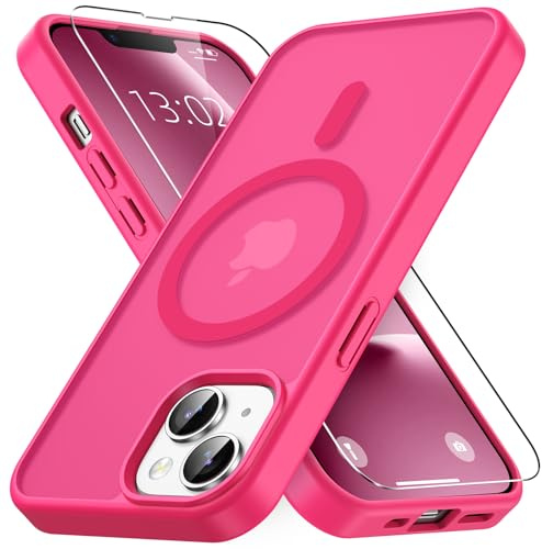 Vansdon Magnetisch für iPhone 13 / iPhone 14 Hülle-Leuchtend Rosa | mit 1 Schutzglas, Kompatibel mit Magsafe, Fallschutz nach Militärstandard, Transluzente Matt Rückseite Stoßfeste Handyhülle