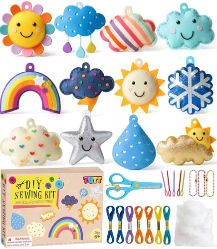 G.C Filz Nähset Kinder Basteln Mädchen 5-9 Jahre mit Stickgarn Plastiknadeln Füllwatte Schere Filzset für Anfänger Nähen Bastelset Kinder Kindergeburtstag DIY Set Geschenk für Jungen Mädchen(Wetter)