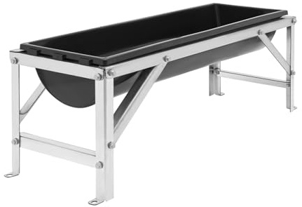 Livestock Feed Trough, 35L/9.25Gal Large Capacity Livestock Feeder with Triangular-Structure, Heavy Duty Metal Stand, Goat Water Trough for Sheep,Deer, Pigs, Horses, Cows, Lambs,Calves in Farm (Black)