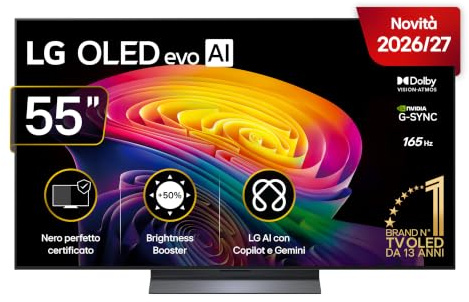 LG OLED evo AI 55 Pollici, Serie C6 2026 Smart TV 4K - OLED55C64LA | Brightness Booster, Processore ?11 Gen3, Dual AI Engine, Dolby Vision & Atmos, AI Magic Remote, Gemini, 165Hz VRR