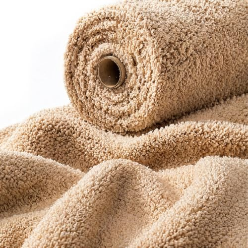 Stoffe zum Nähen – Boucle Möbelstoff Meterware 1m x 1,4m, Teddystoff Dekostoff, Polsterstoff für Kissen & Sofa Bezug (Khaki)