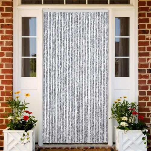 Augerlite Tenda bianca e grigia in ciniglia 100 x 220 cm per porta, finestra, balcone, terrazza, roulotte e camper, silenziosa, rimovibile, impermeabile, oscurante