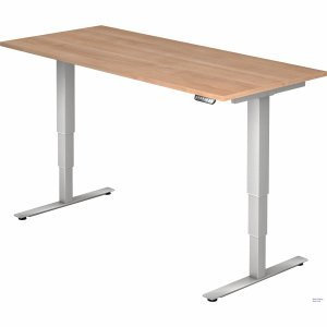Schreibtisch 180x80x62-127cm Nussbaum/silber elektrisch höhenverstellbar