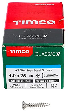 TIMCO Classic Multi-Purpose Screws - 4.0 x 25 - A2 Stainless Steel - Box of 200