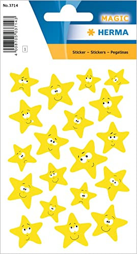 HERMA 3714 Aufkleber Sterne klein, 19 Stück, Neon Belohnung Sticker mit Smiley Emoji Gesicht Motiv, Kinder Etiketten für Schule Grundschule Schüler Tagebuch Scrapbooking Geburtstag Deko DIY Basteln
