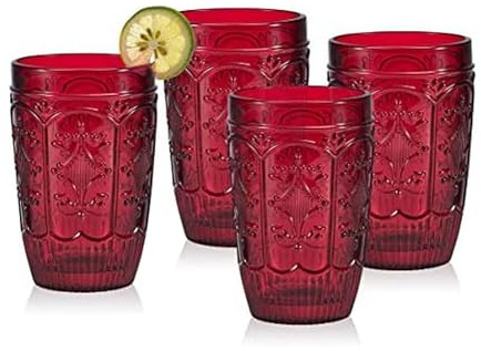 Fitz & Floyd Fitz and Floyd Trestle Highball Tumbler Cups, Set of 4, Red