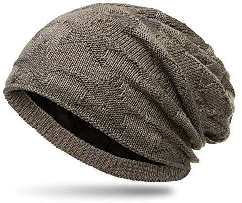 Caspar MU139 gefütterte Feinstrick Beanie Mütze mit Stern Muster, Farbe:Taupe, Größe:One Size