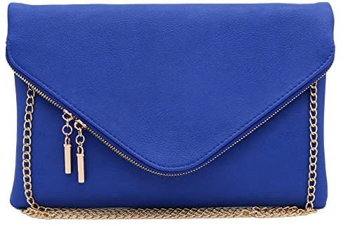 FashionPuzzle Übergroße Clutch mit Umschlag und Kettenriemen, XL - Königsblau, Einheitsgröße