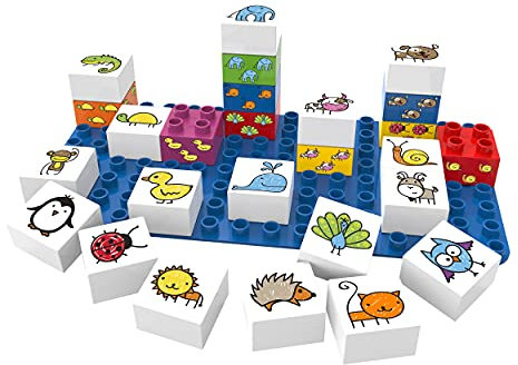 BIOBUDDI Bausteine zum Tiere Lernen, 27 Teile, 1 Platte, 100% kompatibel mit Lego & duplo, klimaneutral hergestellt in EU (Niederlande), 97% Bioplastik, BB-0001