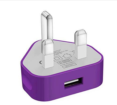 USB Compact Universal UK Mains Charger 1000 mAh CE Approved Adapter Cable Compatible with Mobile Phones iPhone 5 6 7 8 X iPod/Samsung Galaxy S2 3.4 S5 S6 S7 S8 S9/Smart phones/Media devices (Purple)