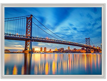 Bild auf Leinwand Canvas – Gerahmt – fertig zum Aufhängen – Philadelphia Philadelphia – Ben Franklin Bridge Brücke – USA Amerika Dimensione: 70x100cm C - Colore Bianco Contemporaneo