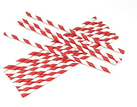 Paper Straws Stripes Red 250pk