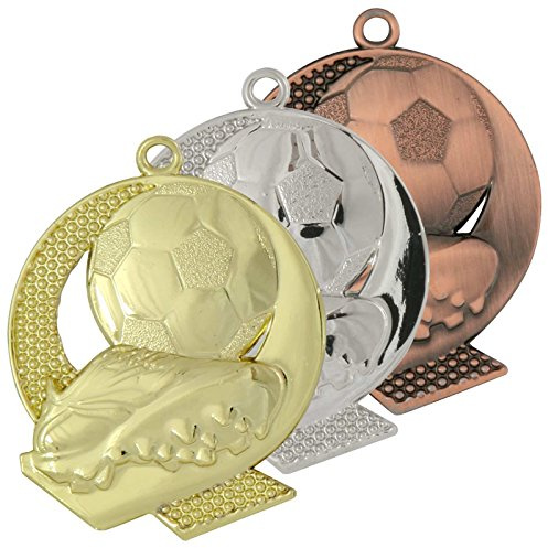 pokalspezialist 10 Stück Medaille ELIN Fußball Motiv Silber
