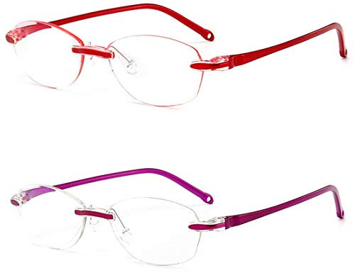 Inlefen Männer Frauen Randlose Reader Gläser 2 Pack Computer Lesebrille Blaulicht Blockierung 200