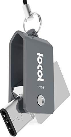Iocol Clé USB-C 128 GO Duo - 2 in 1 < Type C et USB-A 3.0 > Etanche & Rapide - Extrêmement Résistante Fabriquée en Métal - Flash Drive 128GB Idéale sur Porte-clés en Gris