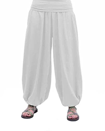 SAVARI | Baggy Hosen | Modell Aladin | Haremshose | Mit orientalischem Stil, breit, lang und bequem | Ideal für Yoga | Frauen und Männer | Glatt | Weiß | Größe XL | Große Größen verfügbar