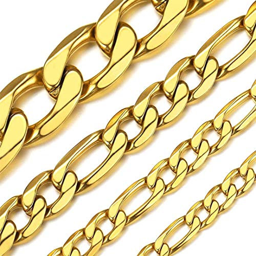 ChainsHouse Gliederkette Gold Herren Edelstahl Halskette Goldene Figarokette 4mm Figaro Halskette Männer Vergoldete Gliederkette 76cm Figaro Link Kette Gold Punk Halsschmuck Modeschmuck für Ehemann