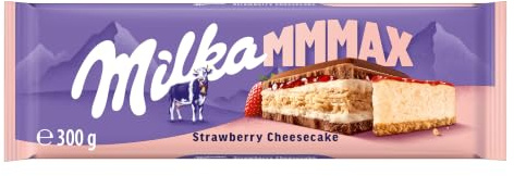Milka MMMAX Strawberry Cheesecake Tafelschokolade, 300 g | Alpenmilch-Schokolade mit Erdbeer-Crème und knusprigen Keksstücken, Großtafel