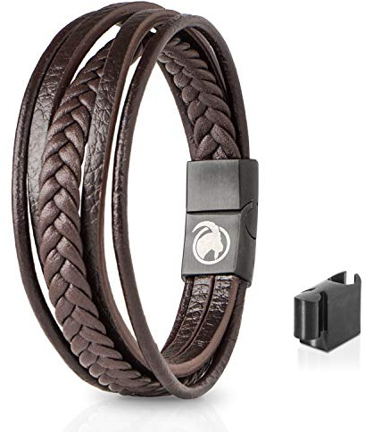 Steinbock7 Hochkar Lederarmband braun - Eleganter Edelstahl-Magnetverschluss, Langlebig & Stylisch, Perfekt für Urban & Outdoor, Länge 22cm - in Geschenkbox